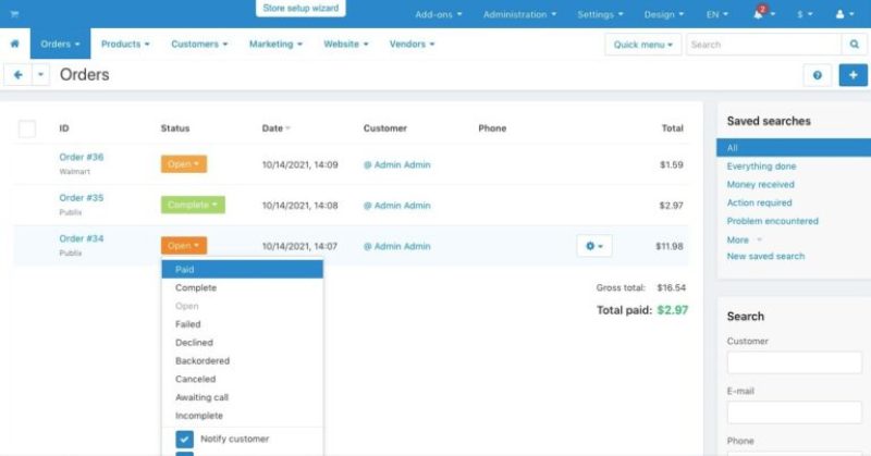 Order management page in CS-Cart Multi-Vendor