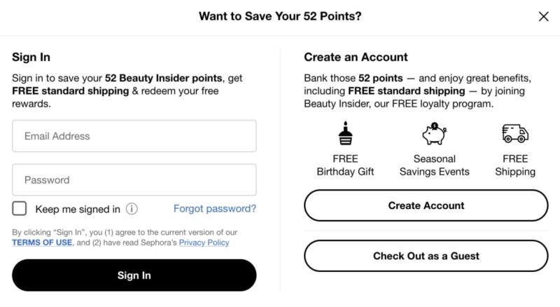 guest checkout option from Sephora.com
