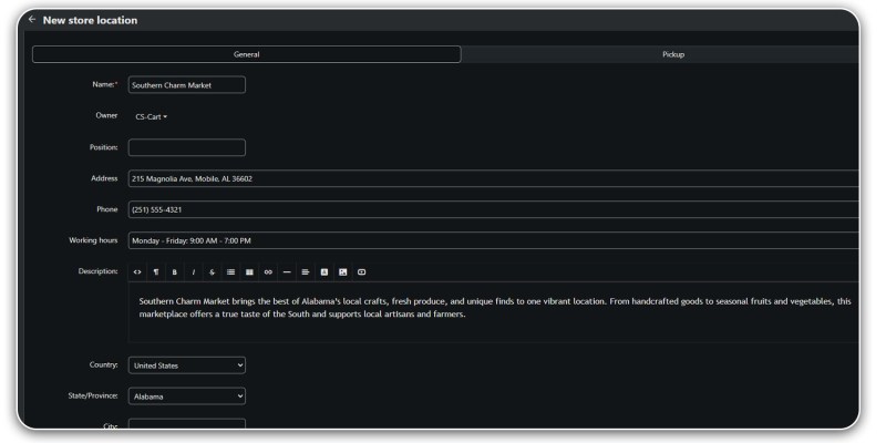 New store location in CS-Cart multi-vendor