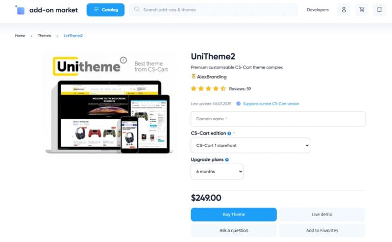 CS-Cart UniTheme2 to trade electronics