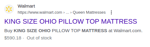 A result in SERP showing the availability of the product.