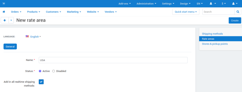 You can even configure shipping rate areas and taxes for each storefront. Imagine how easy for an administrator it can be: one dashboard and country-specific storefronts—all under the same roof.