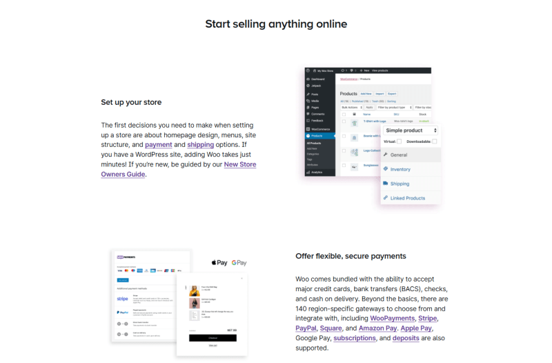 WooCommerce features